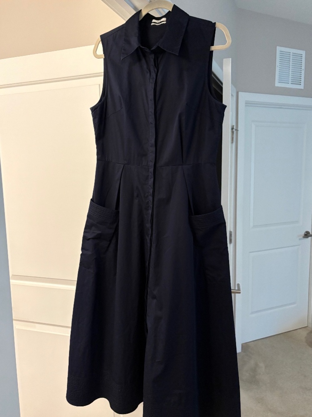 CO Essentials Sleeveless Button Down Collared Dress Navy Size XL